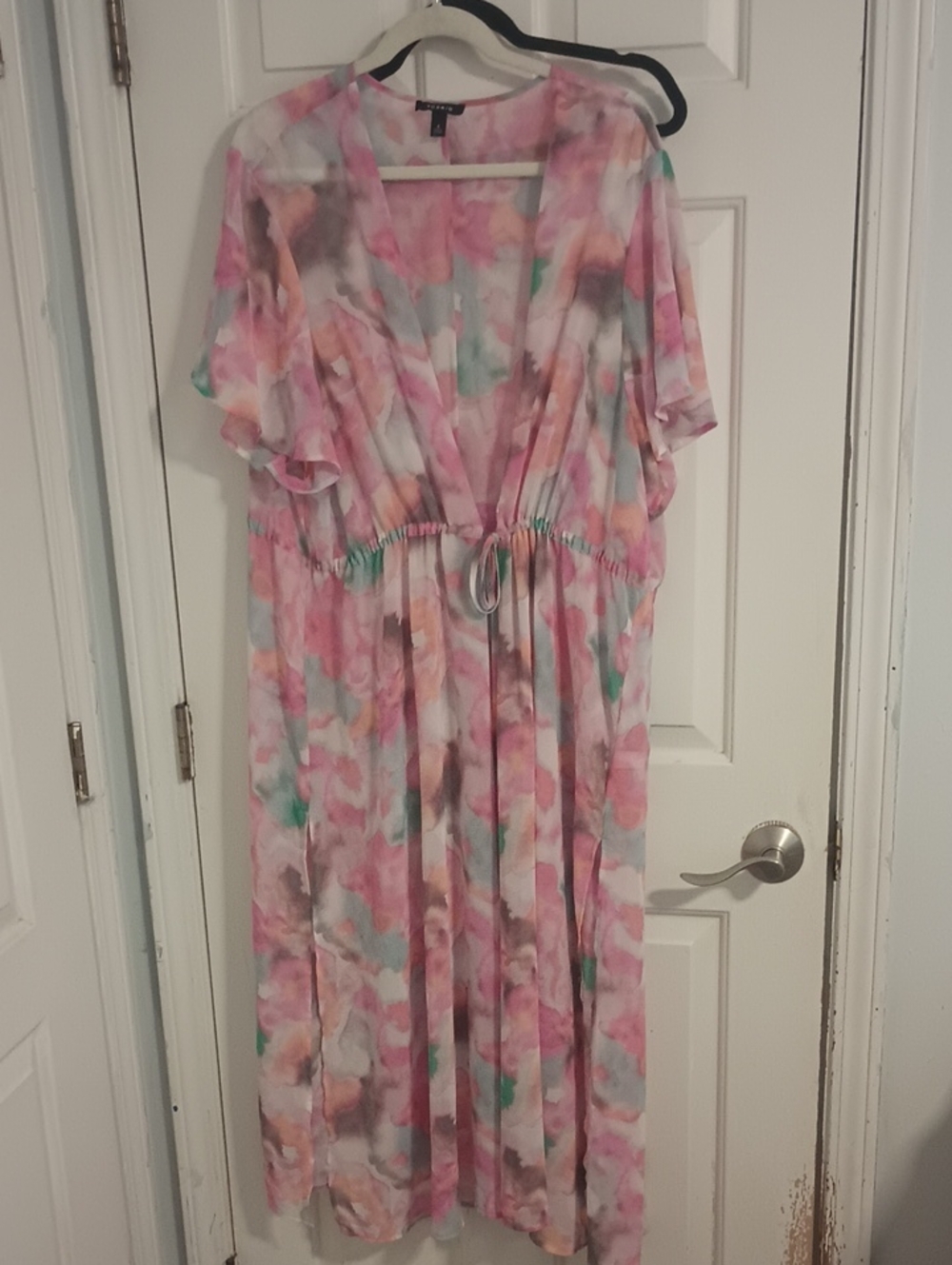 Torrid Sheer Chiffon Kimono Duster Watercolor Cover Up Tie Open Front Size 4x